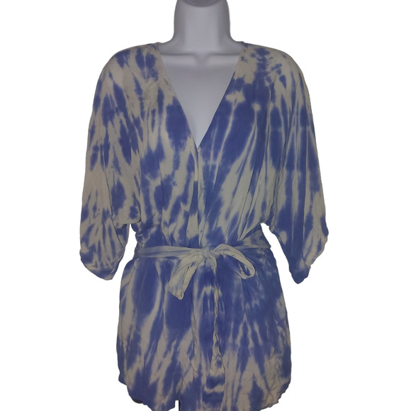 LULUS Blue Tie Dye Romper Size M Seaside Gale Surplice Top - Picture 2 of 6